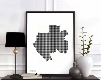 GABON minimal dots retro map poster black white wall decor design modern swiss scandinavian nordic housewarming travel