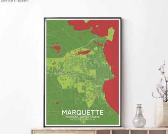 MARQUETTE Michigan usa map poster black white Hometown City Print Modern Home Decor Office Decoration Wall Art Dorm Bedroom Gift