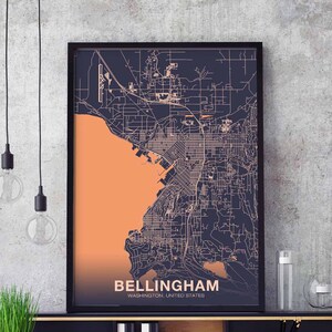 Póster de BELLINGHAM Washington WA USA en color, ciudad natal, impresión moderna, decoración del hogar, decoración de la oficina, arte de pared, dormitorio, regalo