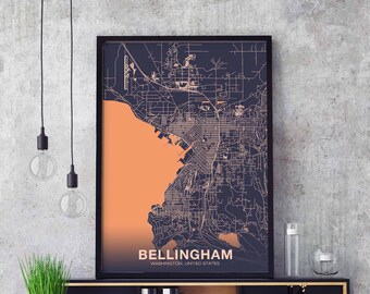 BELLINGHAM Washington WA USA poster color Hometown City Print Modern Home Decor Office Decoration Wall Art Dorm Bedroom Gift