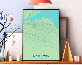 HAMILTON Canada map poster color Hometown City Print Modern Home Decor Office Decoration Wall Art Dorm Bedroom Gift