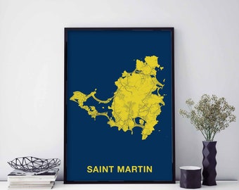 SAINT MARTIN Caribbean map poster color Hometown City Print Modern Home Decor Office Decoration Wall Art Dorm Bedroom Gift