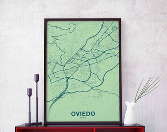 OVIEDO Spain map poster color Hometown City Print Modern Home Decor Office Decoration Wall Art Dorm Bedroom Gift