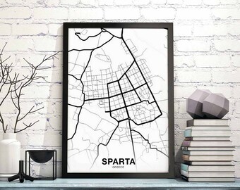 SPARTA Greece map poster black white Hometown City Print Modern Home Decor Office Decoration Wall Art Dorm Bedroom Gift