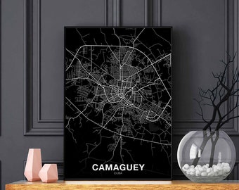 CAMAGUEY Cuba map poster black white  Hometown City Print Modern Home Decor Office Decoration Wall Art Dorm Bedroom Gift