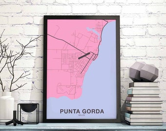 PUNTA GORDA Belize poster color Hometown City Print Modern Home Decor Office Decoration Wall Art Dorm Bedroom Gift