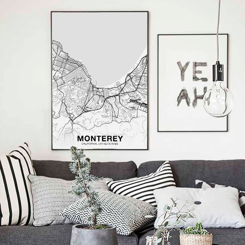 MONTEREY California CA USA map poster black white Hometown City Print Modern Home Decor Office Decoration Wall Art Dorm Bedroom Gift