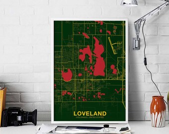 LOVELAND Colorado CO USA poster color Hometown City Print Modern Home Decor Office Decoration Wall Art Dorm Bedroom Gift