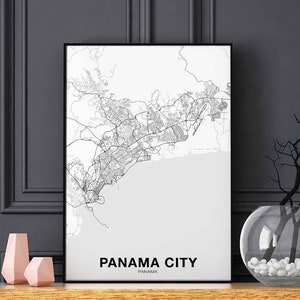 PANAMA CITY Panama carte affiche noir blanc ville natale ville impression moderne décor à la maison bureau décoration mur art dortoir chambre cadeau