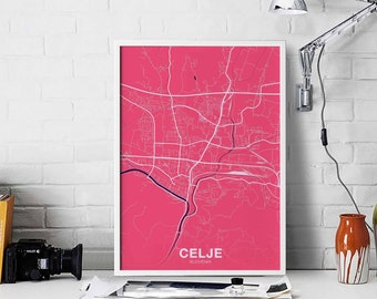CELJE Slovenia map poster color Hometown City Print Modern Home Decor Office Decoration Wall Art Dorm Bedroom Gift