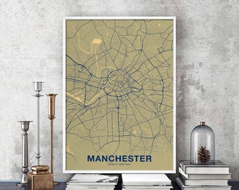 MANCHESTER Great Britain UK map poster color Hometown City Print Modern Home Decor Office Decoration Wall Art Dorm Bedroom Gift