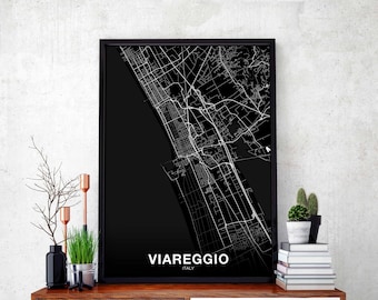 VIAREGGIO Italy map poster black white Hometown City Print Modern Home Decor Office Decoration Wall Art Dorm Bedroom Gift