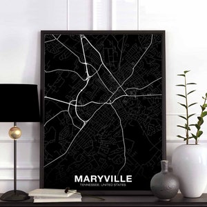 MARYVILLE Tennessee TN USA map poster black white Hometown City Print Modern Home Decor Office Decoration Wall Art Dorm Bedroom Gift