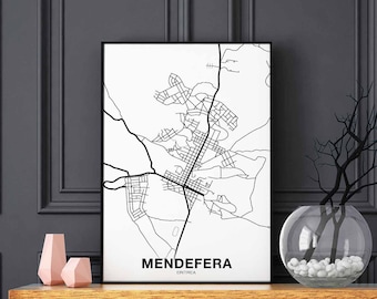 MENDEFERA Eritrea map poster black white Hometown City Print Modern Home Decor Office Decoration Wall Art Dorm Bedroom Gift