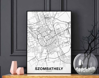 SZOMBATHELY Hungary map poster black white Hometown City Print Modern Home Decor Office Decoration Wall Art Dorm Bedroom Gift