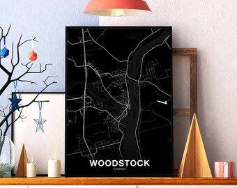 WOODSTOCK Canada map poster black white Hometown City Print Modern Home Decor Office Decoration Wall Art Dorm Bedroom Gift