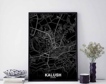 KALUSH Ukraine map poster black white Hometown City Print Modern Home Decor Office Decoration Wall Art Dorm Bedroom Gift