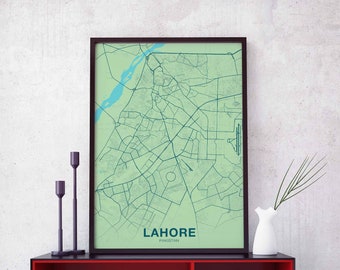 LAHORE Pakistan map poster color Hometown City Print Modern Home Decor Office Decoration Wall Art Dorm Bedroom Gift