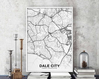 DALE CITY Virginia VA usa map poster black white Hometown City Print Modern Home Decor Office Decoration Wall Art Dorm Bedroom Gift