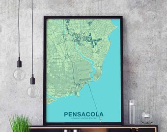PENSACOLA Florida FL US map poster color Hometown City Print Modern Home Decor Office Decoration Wall Art Dorm Bedroom Gift