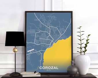 COROZAL Belize map poster color Hometown City Print Modern Home Decor Office Decoration Wall Art Dorm Bedroom Gift