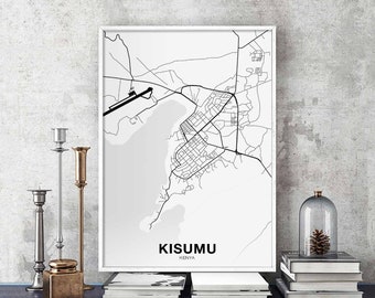 KISUMU Kenya map poster black white Hometown City Print Modern Home Decor Office Decoration Wall Art Dorm Bedroom Gift
