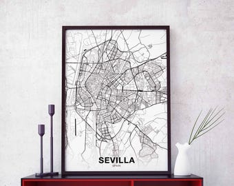 SEVILLA Spain map poster Hometown City Print Modern Home Decor Office Decoration Wall Art Dorm Bedroom Gift