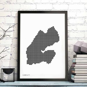 DJIBOUTI minimal dots rétro carte affiche noir blanc décoration murale design moderne suisse scandinave nordique pendaison de crémaillère voyage