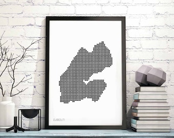 DJIBOUTI minimal dots retro map poster black white wall decor design modern swiss scandinavian nordic housewarming travel