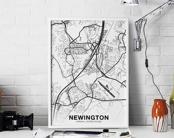 NEWINGTON Virginia VA USA map poster black white Hometown City Print Modern Home Decor Office Decoration Wall Art Dorm Bedroom Gift