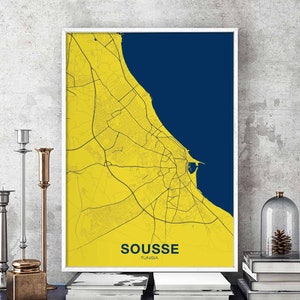 SOUSSE tunisie affiche couleur ville natale ville impression moderne décor à la maison bureau décoration mur Art dortoir chambre cadeau