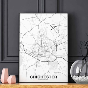 Póster de mapa de Gran Bretaña, Reino Unido, en blanco y negro, de CHICHESTER, ciudad natal, impresión moderna, decoración del hogar, decoración de la oficina, arte de pared, dormitorio, regalo