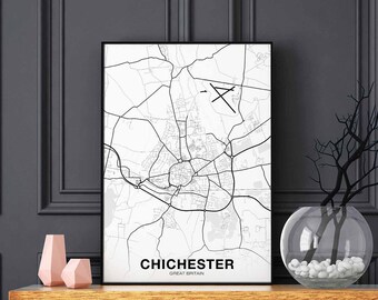 CHICHESTER Great Britain UK map poster black white Hometown City Print Modern Home Decor Office Decoration Wall Art Dorm Bedroom Gift