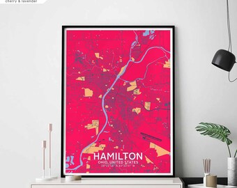 HAMILTON Ohio usa map poster black white Hometown City Print Modern Home Decor Office Decoration Wall Art Dorm Bedroom Gift