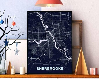 SHERBROOKE Canada map poster color Hometown City Print Modern Home Decor Office Decoration Wall Art Dorm Bedroom Gift