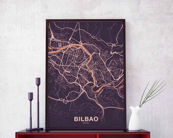 BILBAO Spain map poster color Hometown City Print Modern Home Decor Office Decoration Wall Art Dorm Bedroom Gift