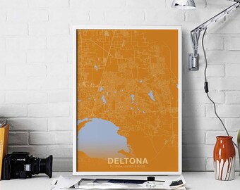 DELTONA Florida FL US map poster color Hometown City Print Modern Home Decor Office Decoration Wall Art Dorm Bedroom Gift