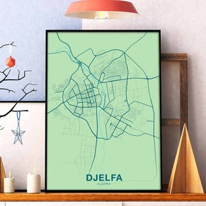 DJELFA Algérie carte affiche couleur ville natale ville impression moderne décor à la maison bureau décoration art mural dortoir chambre cadeau art
