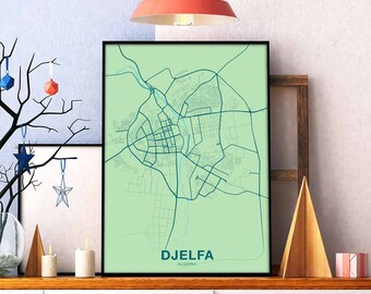 DJELFA Algeria map poster color Hometown City Print Modern Home Decor Office Decoration Wall Art Dorm Bedroom Gift art