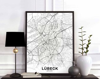 LUBECK Germany map poster Hometown City Print Modern Home Decor Office Decoration Wall Art Dorm Bedroom Gift