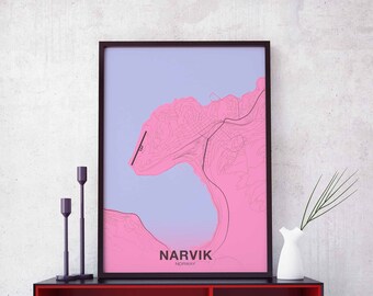 NARVIK Norway map poster color Hometown City Print Modern Home Decor Office Decoration Wall Art Dorm Bedroom Gift