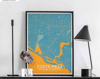 COSTA MESA California USA map poster black white Hometown City Print Modern Home Decor Office Decoration Wall Art Dorm Bedroom Gift