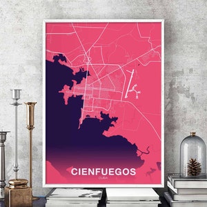 CIENFUEGOS Cuba map poster color Hometown City Print Modern Home Decor Office Decoration Wall Art Dorm Bedroom Gift