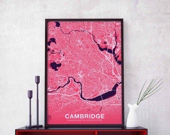 CAMBRIDGE Massachusetts MA US map poster color Hometown City Print Modern Home Decor Office Decoration Wall Art Dorm Bedroom Gift