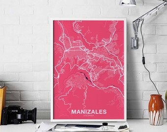 MANIZALES Colombia poster color Hometown City Print Modern Home Decor Office Decoration Wall Art Dorm Bedroom Gift