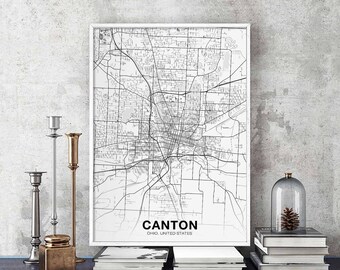 CANTON Ohio OH USA map poster black white Hometown City Print Modern Home Decor Office Decoration Wall Art Dorm Bedroom Gift