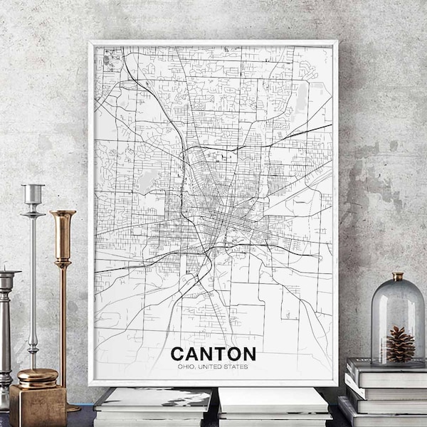 CANTON Ohio OH USA map poster black white Hometown City Print Modern Home Decor Office Decoration Wall Art Dorm Bedroom Gift