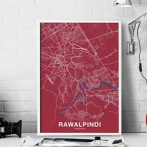 RAWALPINDI Pakistan carte affiche couleur ville natale ville impression moderne décor à la maison bureau décoration mur art dortoir chambre cadeau