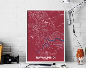 RAWALPINDI Pakistan map poster color Hometown City Print Modern Home Decor Office Decoration Wall Art Dorm Bedroom Gift