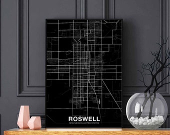 ROSWELL New Mexico NM USA map poster black white Hometown City Print Modern Home Decor Office Decoration Wall Art Dorm Bedroom Gift